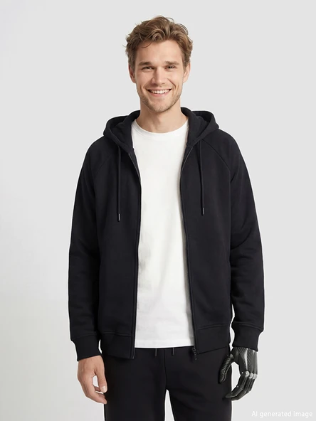 LCW Limitless Siyah Kolay Giyilebilir Kolları Çıtçıtlı Erkek Fermuarlı Sweatshirt ürün görseli 1