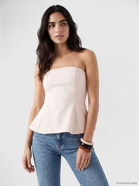 LCW Vision Pembe Straplez Yaka Peplum Korse Bluz ürün görseli 1