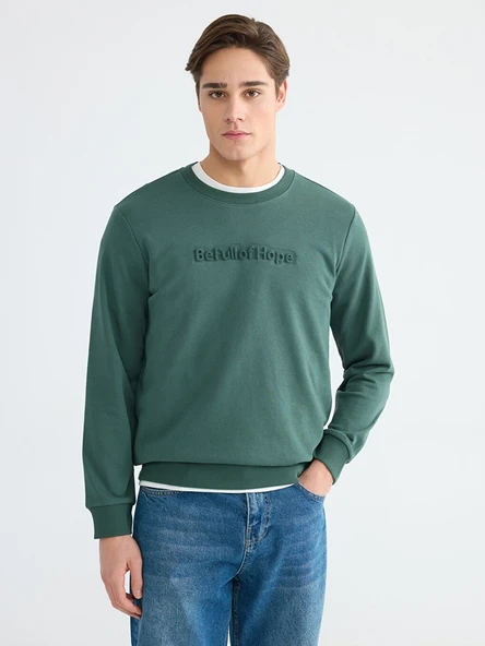 LCWAIKIKI Classic Yeşil Bisiklet Yaka Baskılı Erkek Sweatshirt ürün görseli 1