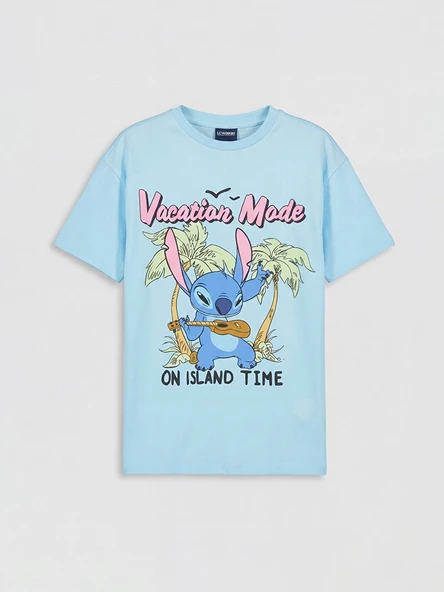 LCW Kids Mavi Stitch Baskılı Kız Çocuk Tişört ürün görseli 1