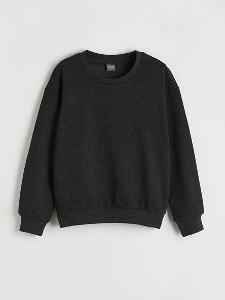 LC WAIKIKI Antrasit Bisiklet Yaka Uzun Kollu Kız Çocuk Sweatshirt ürün görseli 1