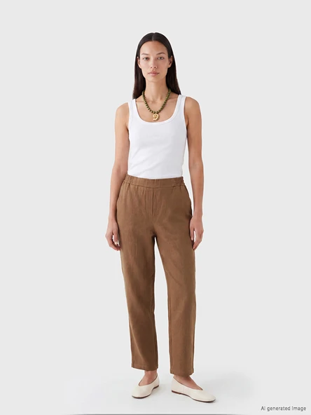 LCWAIKIKI Classic Bej Havuç Kesim Kadın %100 Keten Pantolon ürün görseli 1