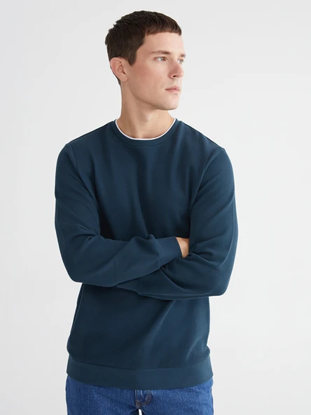 LCWAIKIKI Classic Petrol Bisiklet Yaka Erkek Sweatshirt ürün görseli 1