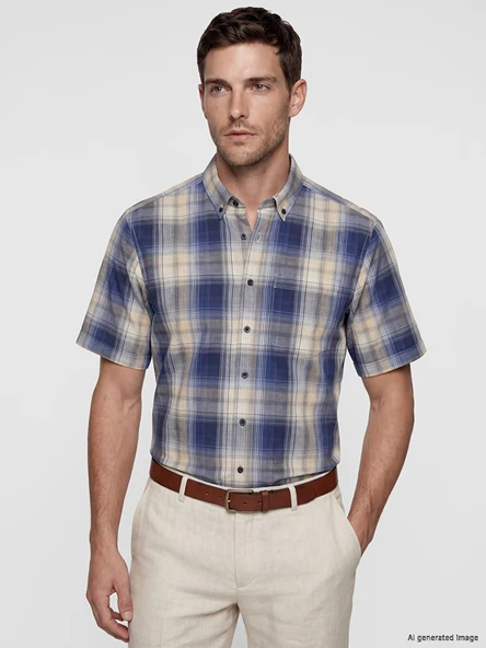 LCWAIKIKI Classic Sarı Regular Fit Ekose Poplin Erkek Gömlek ürün görseli 1