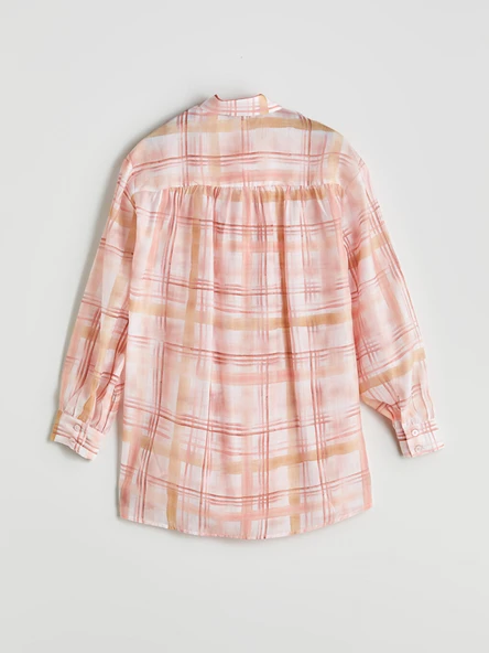 LCW Modest Pembe Ekose Oversize Kadın Gömlek Tunik - Resim 6