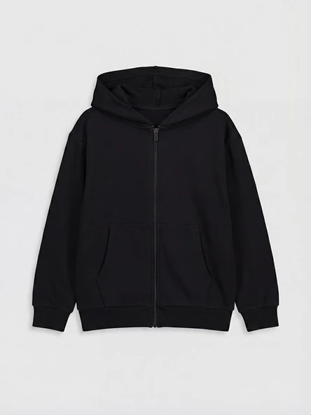 LCW Kids Siyah Kapüşonlu Kız Çocuk Fermuarlı Sweatshirt ürün görseli 1