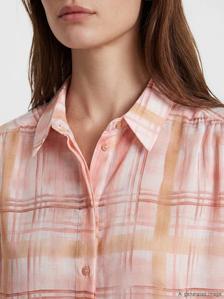 LCW Modest Pembe Ekose Oversize Kadın Gömlek Tunik - Resim 3