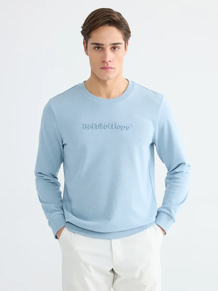 LCWAIKIKI Classic Mavi Bisiklet Yaka Baskılı Erkek Sweatshirt ürün görseli 1