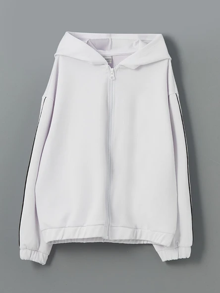 LCW Kids Beyaz Kapüşonlu Kız Çocuk Fermuarlı Sweatshirt ürün görseli 1
