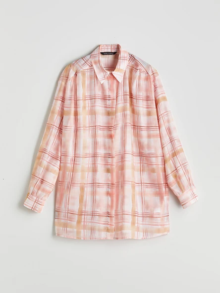 LCW Modest Pembe Ekose Oversize Kadın Gömlek Tunik - Resim 5