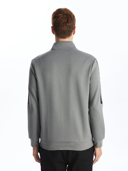 LCWAIKIKI Basic Gri Dik Yaka Erkek Sweatshirt - Resim 4