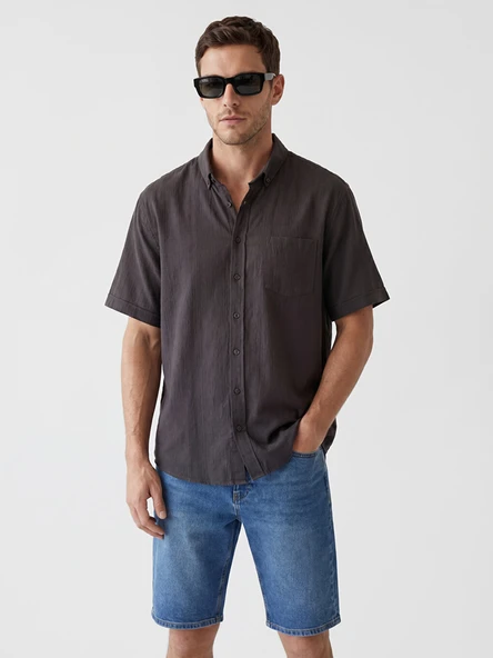 LCWAIKIKI Classic Kahverengi Regular Fit Armürlü Erkek Gömlek ürün görseli 1