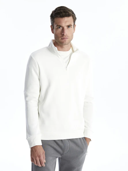LCWAIKIKI Classic Beyaz Dik Yaka Uzun Kollu Erkek Kalın Sweatshirt ürün görseli 1