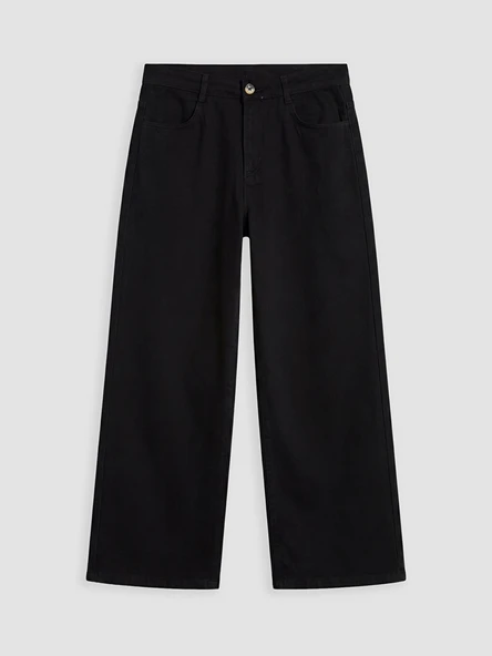 LCW Kids Siyah Wideleg Kız Çocuk Gabardin Pantolon ürün görseli 1