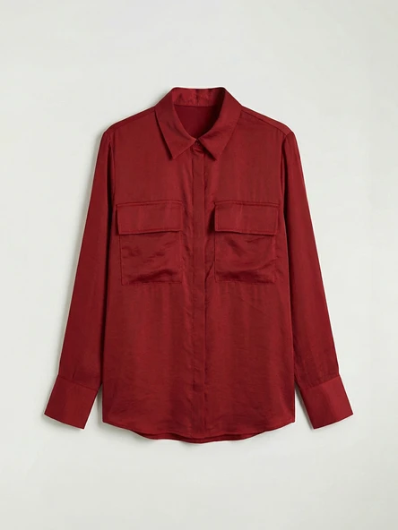 LCW STUDIO Bordo Oversize Kadın Gömlek - Resim 6