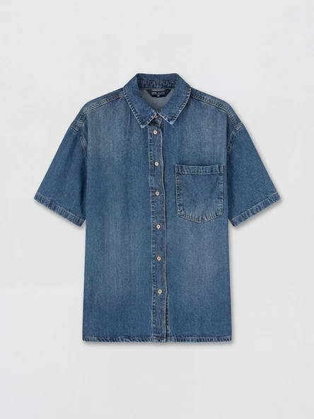 LCW Vision İndigo Oversize Kadın Jean Gömlek - Resim 3