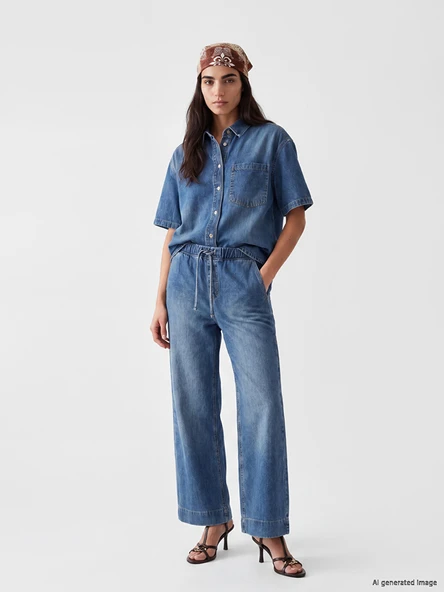 LCW Vision İndigo Oversize Kadın Jean Gömlek ürün görseli 1
