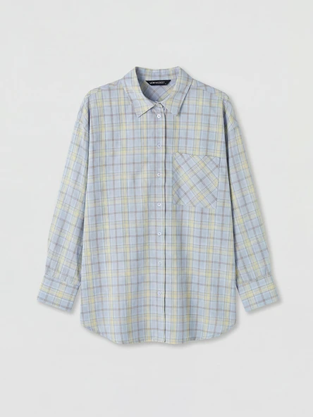 LCW Modest Sarı Ekose Oversize Kadın Gömlek - Resim 3