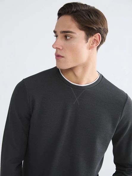 LCWAIKIKI Classic Antrasit Bisiklet Yaka Erkek Sweatshirt ürün görseli 1