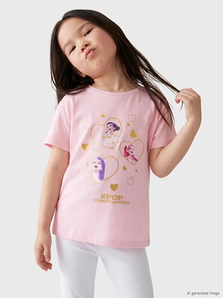 LCW Kids Pembe K-pop Demon Hunters Baskılı Kız Çocuk Tişört ürün görseli 1