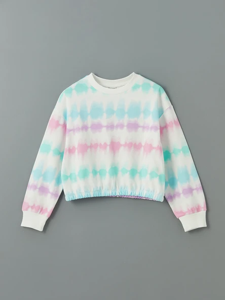 LCW Kids Beyaz Bisiklet Yaka Batik Desenli Kız Çocuk Sweatshirt ürün görseli 1