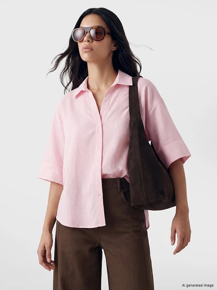 LCW Vision Pembe Oversize Kadın Gömlek ürün görseli 1