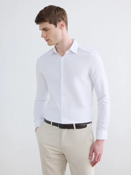 LCW BUSINESS Beyaz Slim Fit Armürlü Erkek Basic Gömlek ürün görseli 1