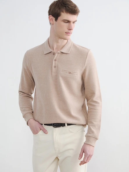 LCWAIKIKI Classic Bej Polo Yaka Erkek Sweatshirt ürün görseli 1