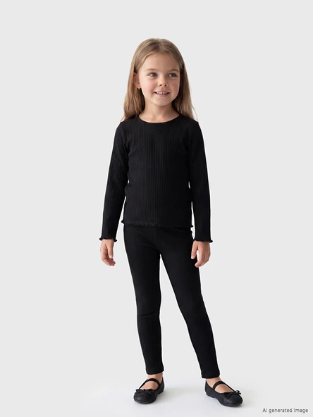 LCW Kids Siyah Fitilli Kız Çocuk Tayt ürün görseli 1