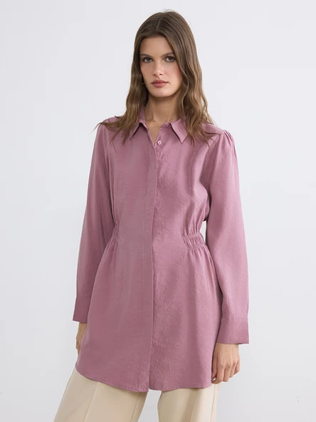 LCWAIKIKI Classic Pembe Beli Büzgülü Kadın Gömlek Tunik ürün görseli 1