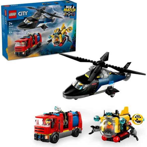 LEGO 60462 City Helikopter, İtfaiye Kamyonu ve Denizaltı Karışımı ürün görseli 1