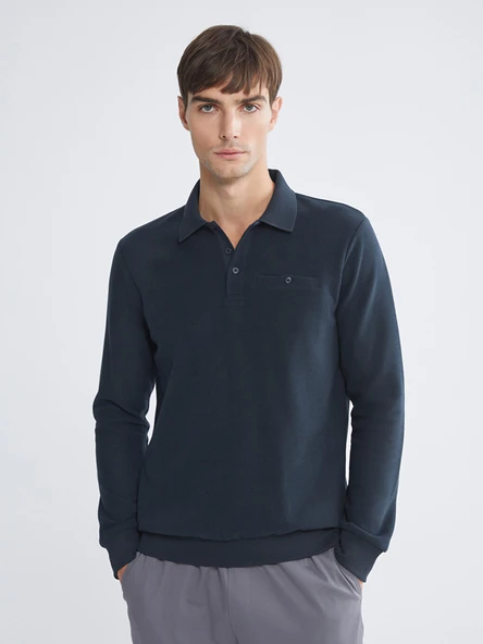 LC WAIKIKI Lacivert Polo Yaka Erkek Sweatshirt ürün görseli 1