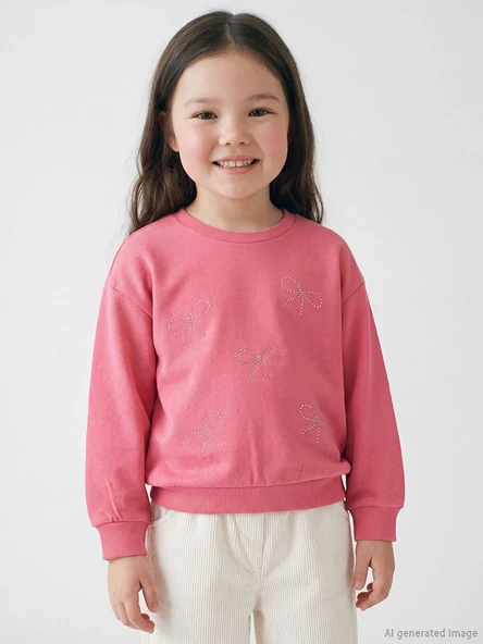 LCW Kids Pembe Kurdele Baskılı Taşlı Kız Çocuk Sweatshirt ürün görseli 1
