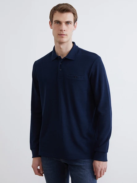 LCWAIKIKI Classic Lacivert Polo Yaka Uzun Kollu Erkek Sweatshirt ürün görseli 1