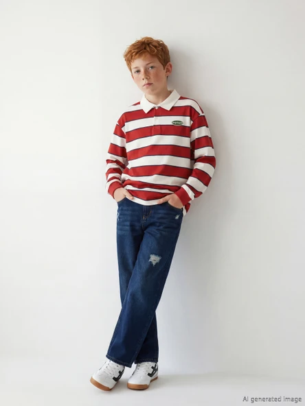 LCW Kids Siyah Loose Fit Yırtık Detaylı Erkek Çocuk Jean Pantolon ürün görseli 1