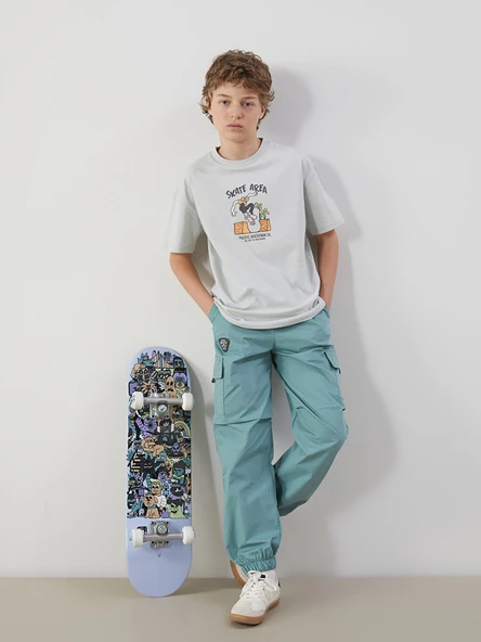 LCW Kids Yeşil Beli Lastikli Erkek Çocuk Kargo Jogger Pantolon ürün görseli 1