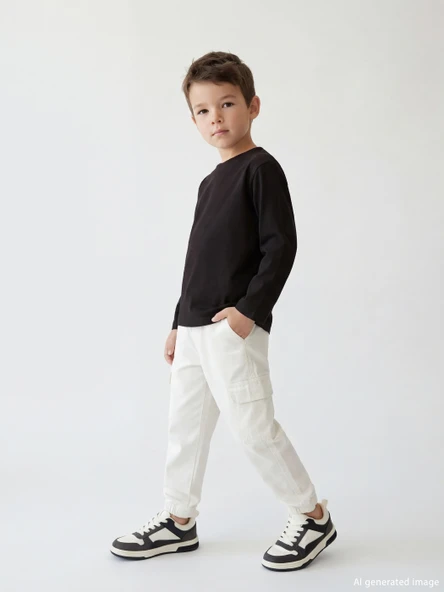 LCW Kids Bej Beli Lastikli Erkek Çocuk Kargo Pantolon ürün görseli 1