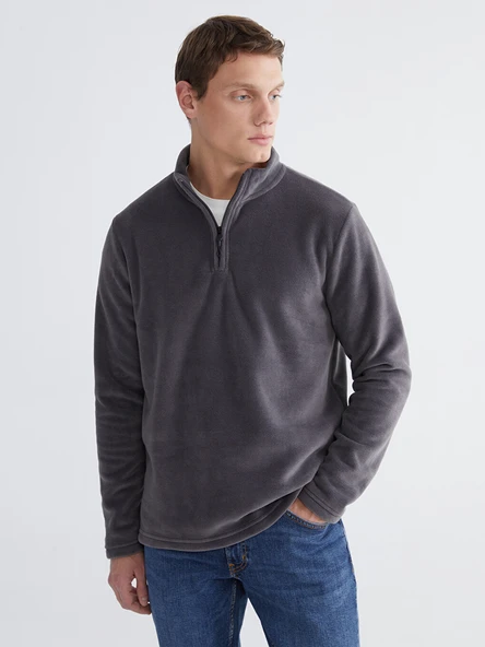 LCWAIKIKI Classic Gri Dik Yaka Polar Erkek Sweatshirt ürün görseli 1