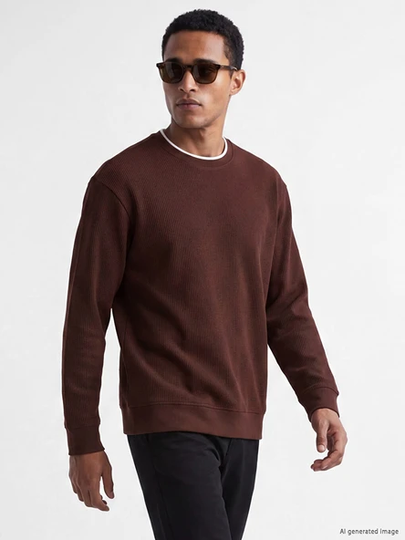 LCW Vision Bordo Bisiklet Yaka Fitilli Erkek Sweatshirt ürün görseli 1