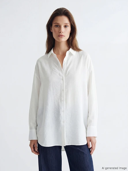 LCW Modest Ekru Oversize Kadın Gömlek Tunik ürün görseli 1