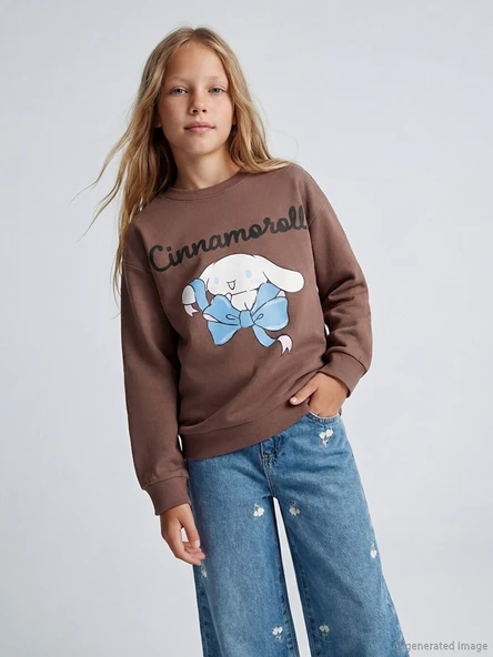 LCW Kids Kahverengi Cinnamoroll Baskılı Kız Çocuk Sweatshirt ürün görseli 1
