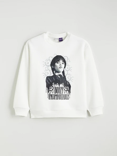 LCW Kids Beyaz Wednesday Baskılı Kız Çocuk Kalın Sweatshirt ürün görseli 1
