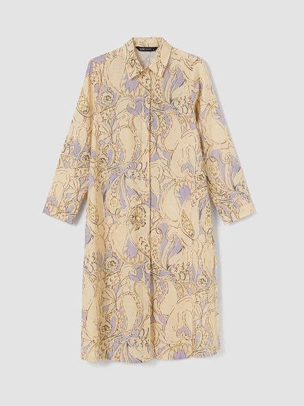 LCW Modest Ekru Desenli Poplin Kadın Gömlek Tunik ürün görseli 1