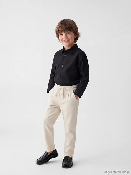 LCW Kids Bej Beli Lastikli Keten Karışımlı Erkek Çocuk Pantolon ürün görseli 1