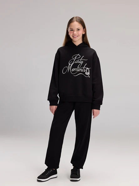 LCW Kids Siyah Beli Lastikli Kız Çocuk Jogger Eşofman Alt ürün görseli 1