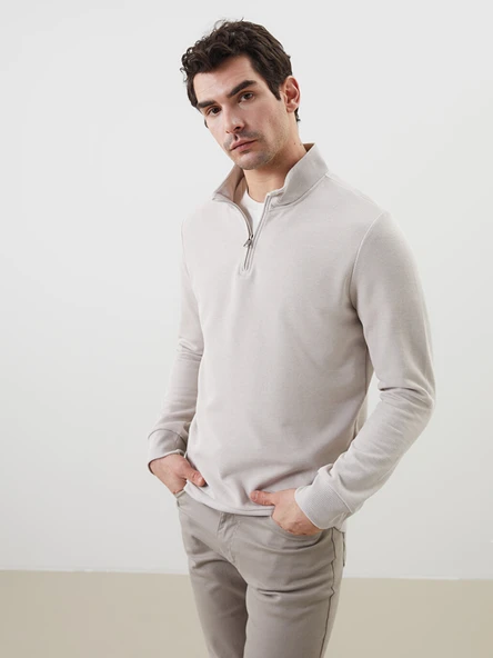 LCWAIKIKI Classic Bej Dik Yaka Erkek Sweatshirt ürün görseli 1