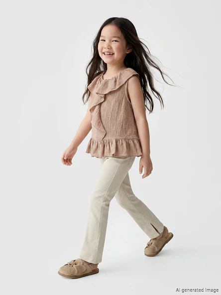 LCW Kids Kahverengi Bisiklet Yaka Volanlı Kız Çocuk Atlet ürün görseli 1