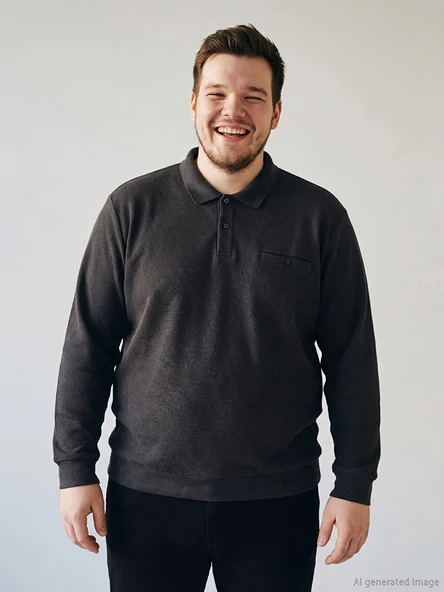 LCWAIKIKI Classic Antrasit Büyük Beden Polo Yaka Erkek Sweatshirt ürün görseli 1