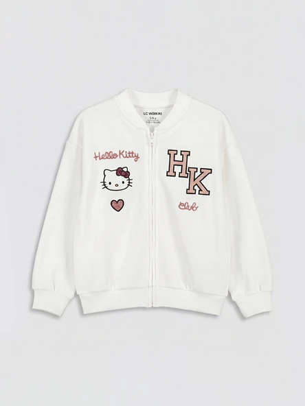 LCW Kids Bej Hello Kitty Baskılı Kız Çocuk Fermuarlı Sweatshirt ürün görseli 1