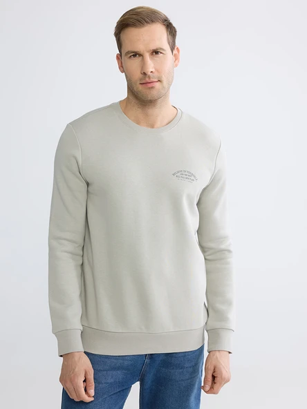 LCWAIKIKI Classic Gri Bisiklet Yaka Baskılı Erkek Kalın Sweatshirt ürün görseli 1